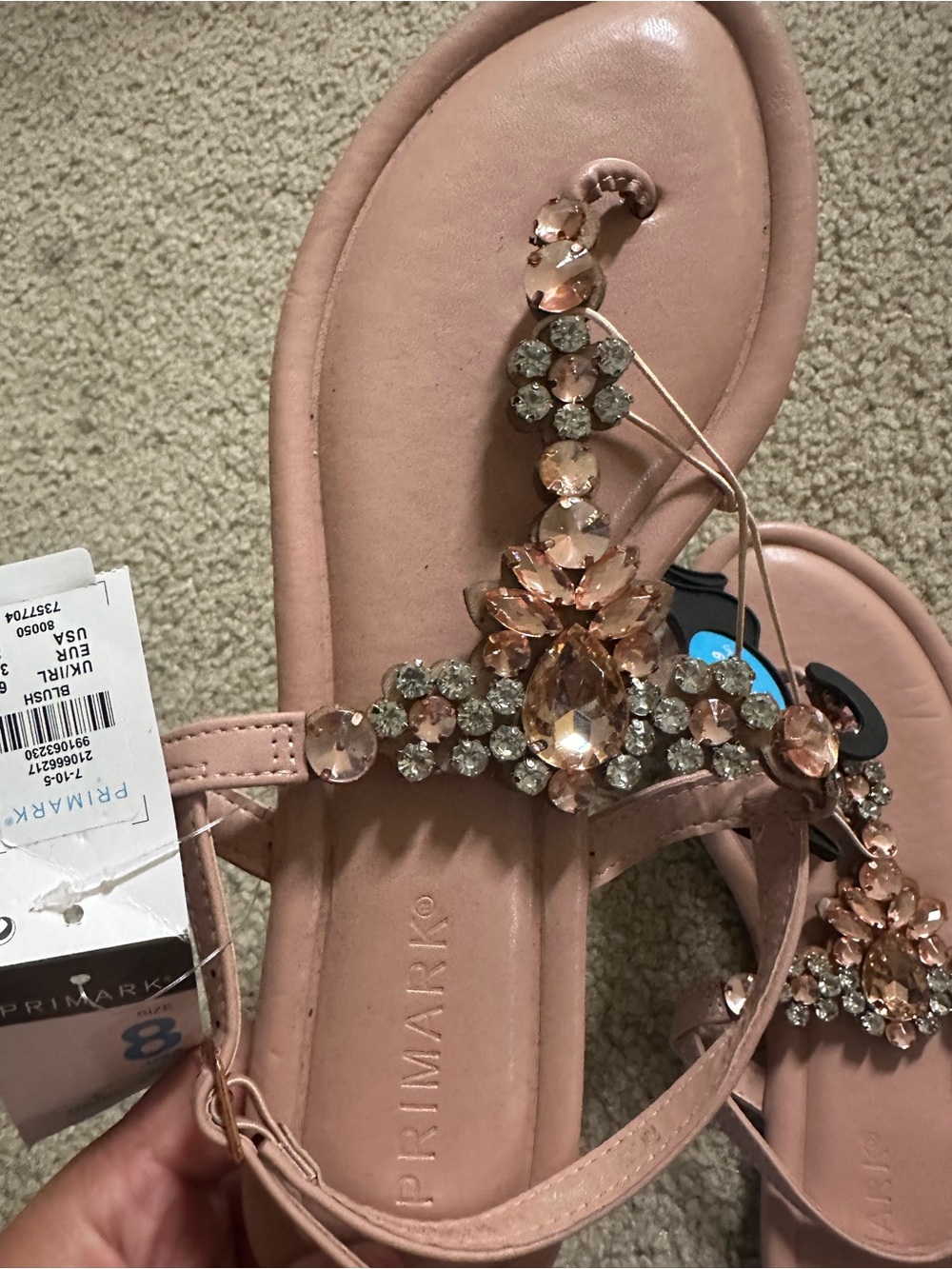 Primark Pink Jeweled T-Strap Sandals - Picture 2 of 4